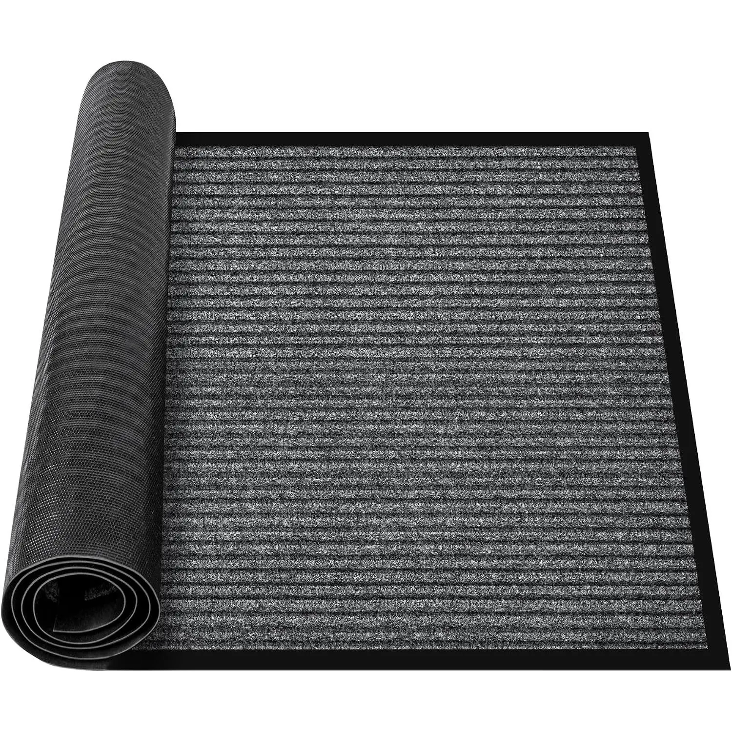 Commercial Floor Mat 1.' x 2.3'  Front Door Industrial Rug Heavy Duty Brush Step Entrance Mat Weather Utility Rug with Non Slip Rubber Backing Low Profile for Entryway, Charcoal Grey