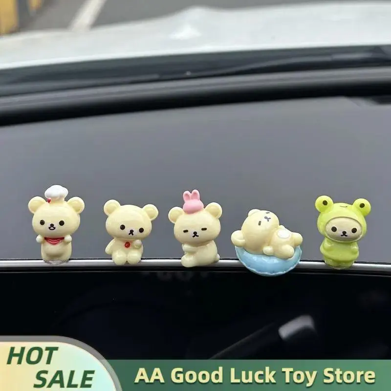 Kawaii Rilakkuma Bear Sister Car Dashboard Ornaments Auto Interior Window Console Decor Figurines Desktop Decoration Mini Figure