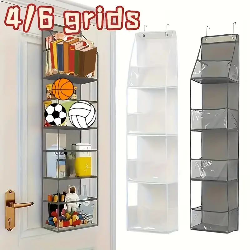 4-Grid Hangable Storage Basket, Grey Home Organizer for Closet Organization - Multi-Use Travel/Home Holder for Cosmetics & Misc Items, Bedroom Essentials