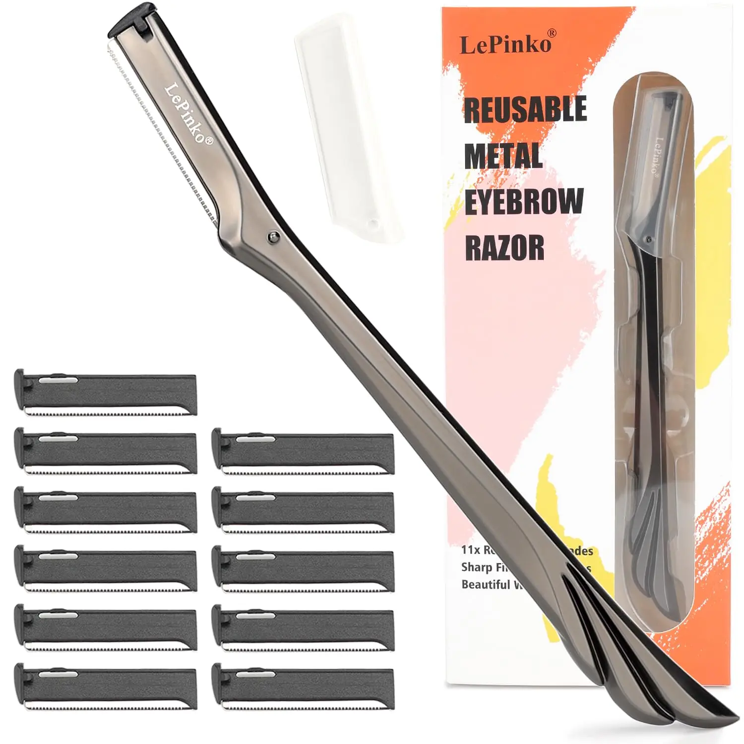 Metal Facial Razor Set, dermaplane razor for Women and Men |   12pcs High Quality Refillable Blades, Ergonomic Handle Design, Comfortable for Holding