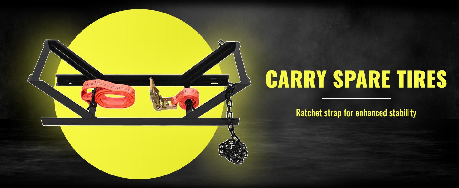 Universal Semi-Truck Spare Tire Carrier with Ratchet Strap & Chain – Portable Adjustable Secure Holder Rack NN2191-TK