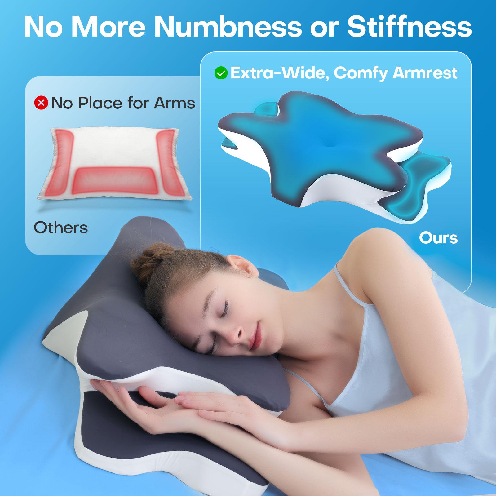 Supportive Memory Foam Cooling Neck Pillow, Zoned Contour Pillow for Side, Back and Stomach Sleepers, Washable Breathable Queen-Size Pillowcase