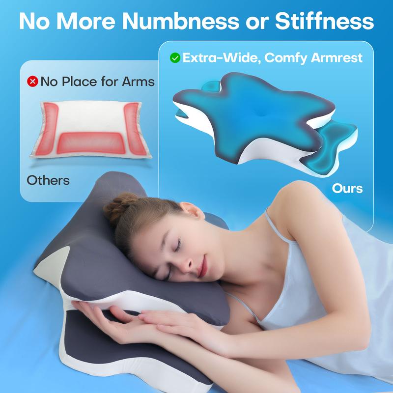Supportive Memory Foam Cooling Neck Pillow, Zoned Contour Pillow for Side, Back and Stomach Sleepers, Washable Breathable Queen-Size Pillowcase