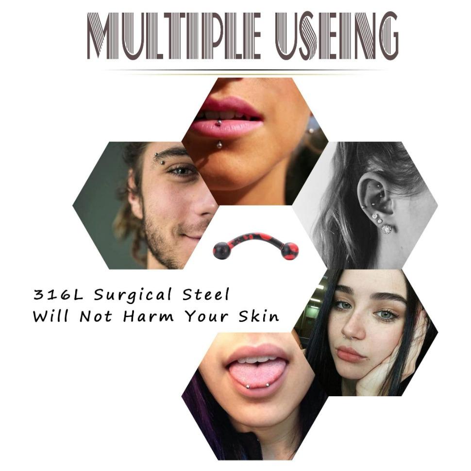 FINREZIO 1Pc 16G Eyebrow Rings Lip Ring Barbell Curved Ring Tragus Daith Rook Earring Piercing Jewelry for Women Men