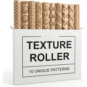 Clay Texture Rollers | 10-Pack Polymer Clay Texture Roller Set for Pottery & Crafting