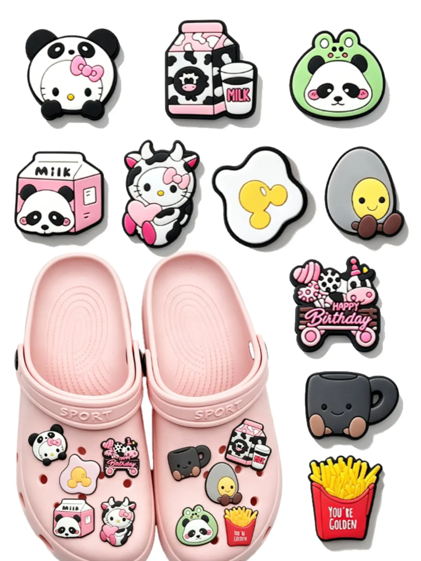 9/10/23 Piece Milk Farm PVC Cartoon DIY Shoe Buckle Decorations, Shoe Decoration Charms, Classic Sandals, Party Gifts, Christmas, Birthday, Family Gatherings