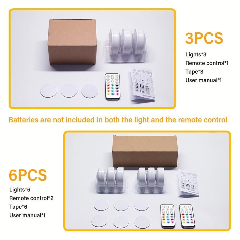 LED Puck Dimmable Night Light, Battery Powered LED Cabinet Light With Remote & Touch Control For Closets, Bedroom Walls, Cabinets, Walkways