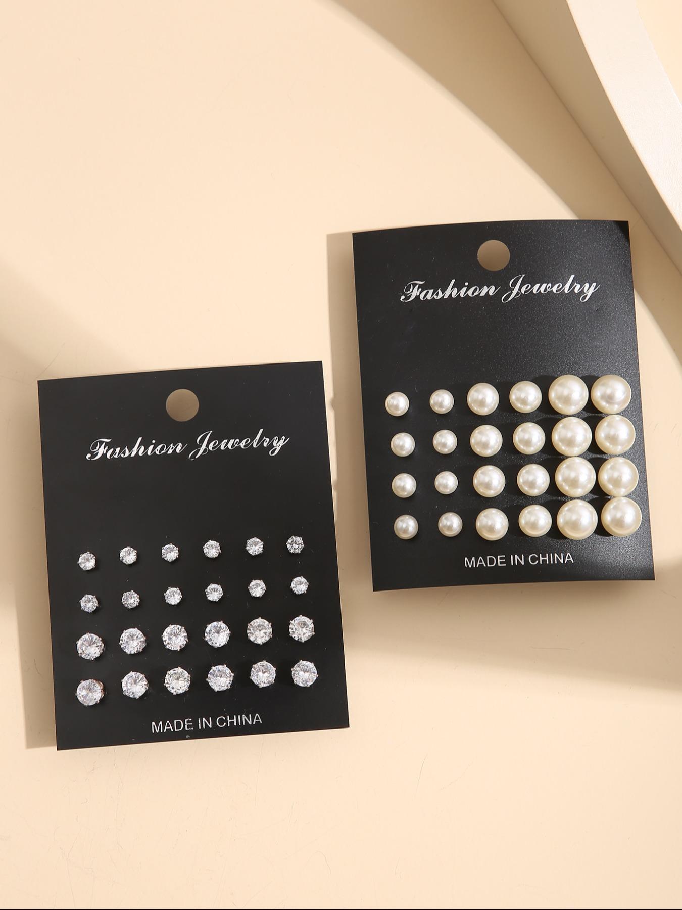 Faux Pearl & Rhinestone Decor Stud Earrings Set, Fashionable Earrings for Women & Men, Trendy All-match & Exquisite Jewelry for Birthday Gift, Studs Earrings
