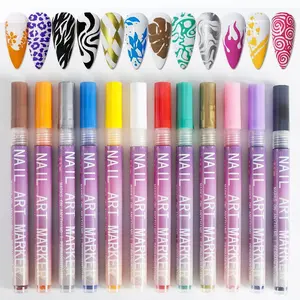 12pcs/set Nail Doodle Pens, 0.5mm Acrylic Paint Pens, Nail Art Graffiti Pens, Waterproof & Quick-Dry, Ideal for Home/salon Use