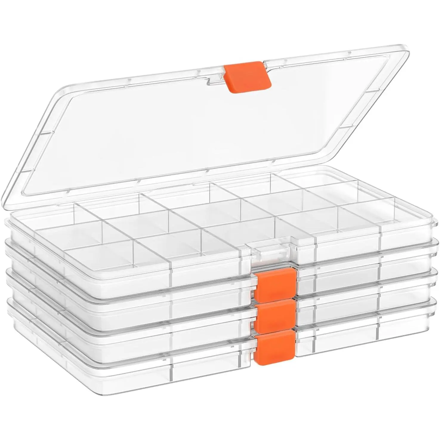 2PACK Extra Thick Bead Organizers, 15 Grid Mini Clear Plastic Storage Box Craft Containers for   rhinestones DIY  Case
