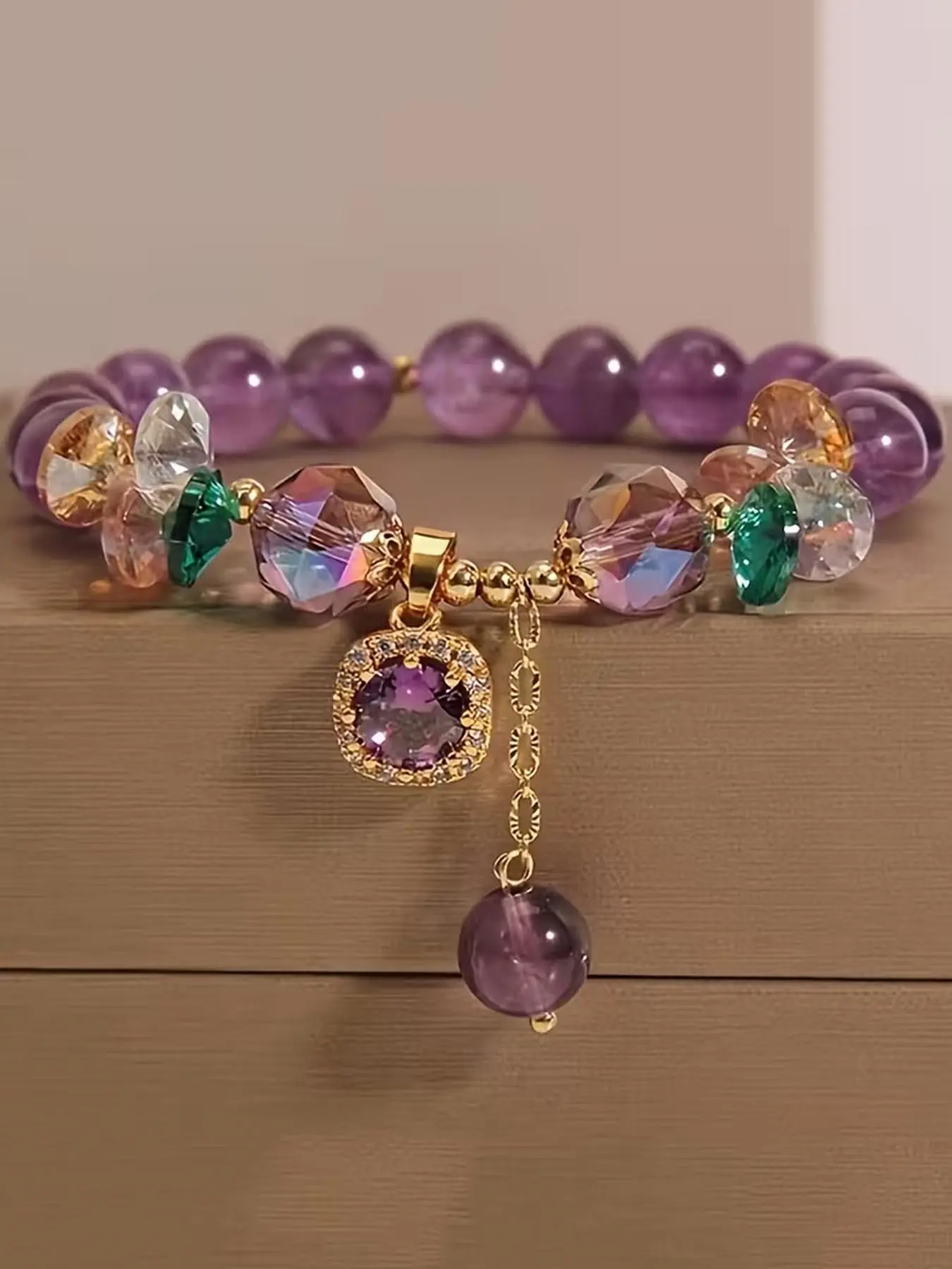 1PC Fashionable Amethyst Bead Bracelet with Cubic Zirconia, Fashionable Ladies Jewelry Bracelet, Suitable For Women's Daily Wear And Gifts, Elegant Jewelry, Perfect Holiday Gift
