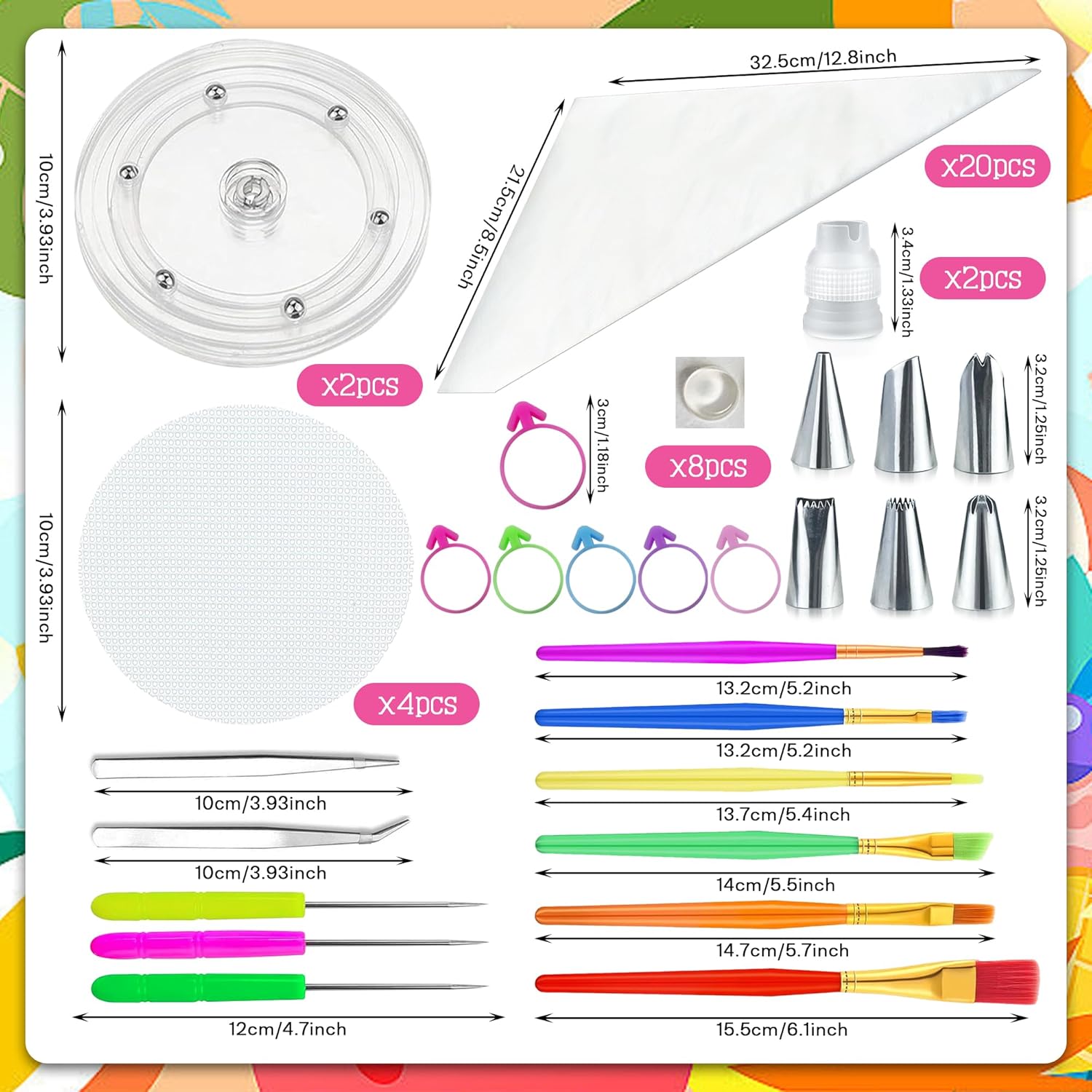 56 count Cookie Decorating Kit Supplies Including  Turntable Decoration Brushes Scribe  Piping Bags Icing Tips for Cookie Cupcake Cake Decorations