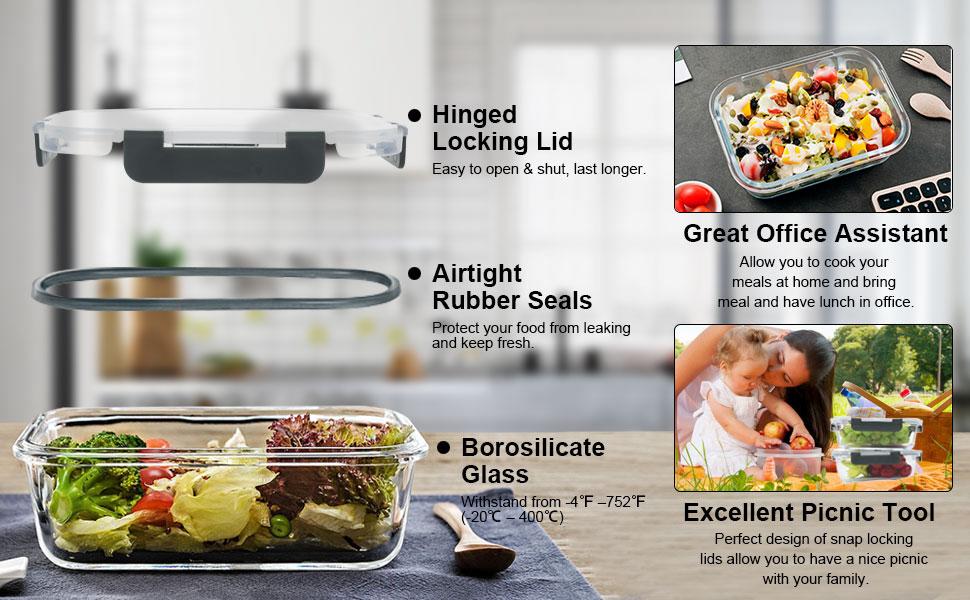 10 Packs 30 oz Glass Meal Prep Containers,Glass Food Storage Containers with Lids,Airtight Glass Lunch Bento Boxes,Microwave,Freezer and Dishwasher,Gray