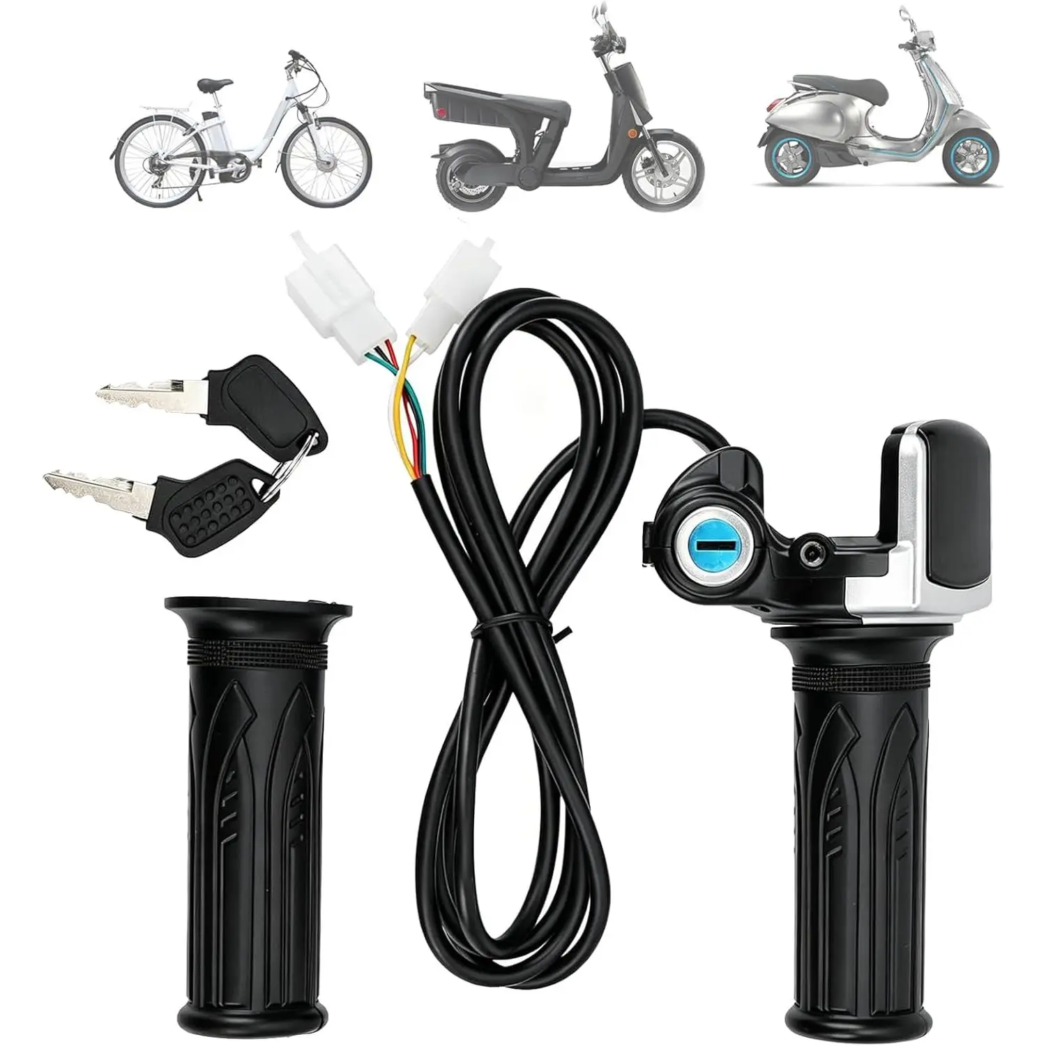 48V Twist Throttle, Electric Bike Throttle w/ LED Display Grip Lock Key Set | Half-Twist Throttle, Throttle Handle Grips, Mini Bike Parts for Ebike Motorcycle Scooter, 1.6m/5.25ft Cable Length