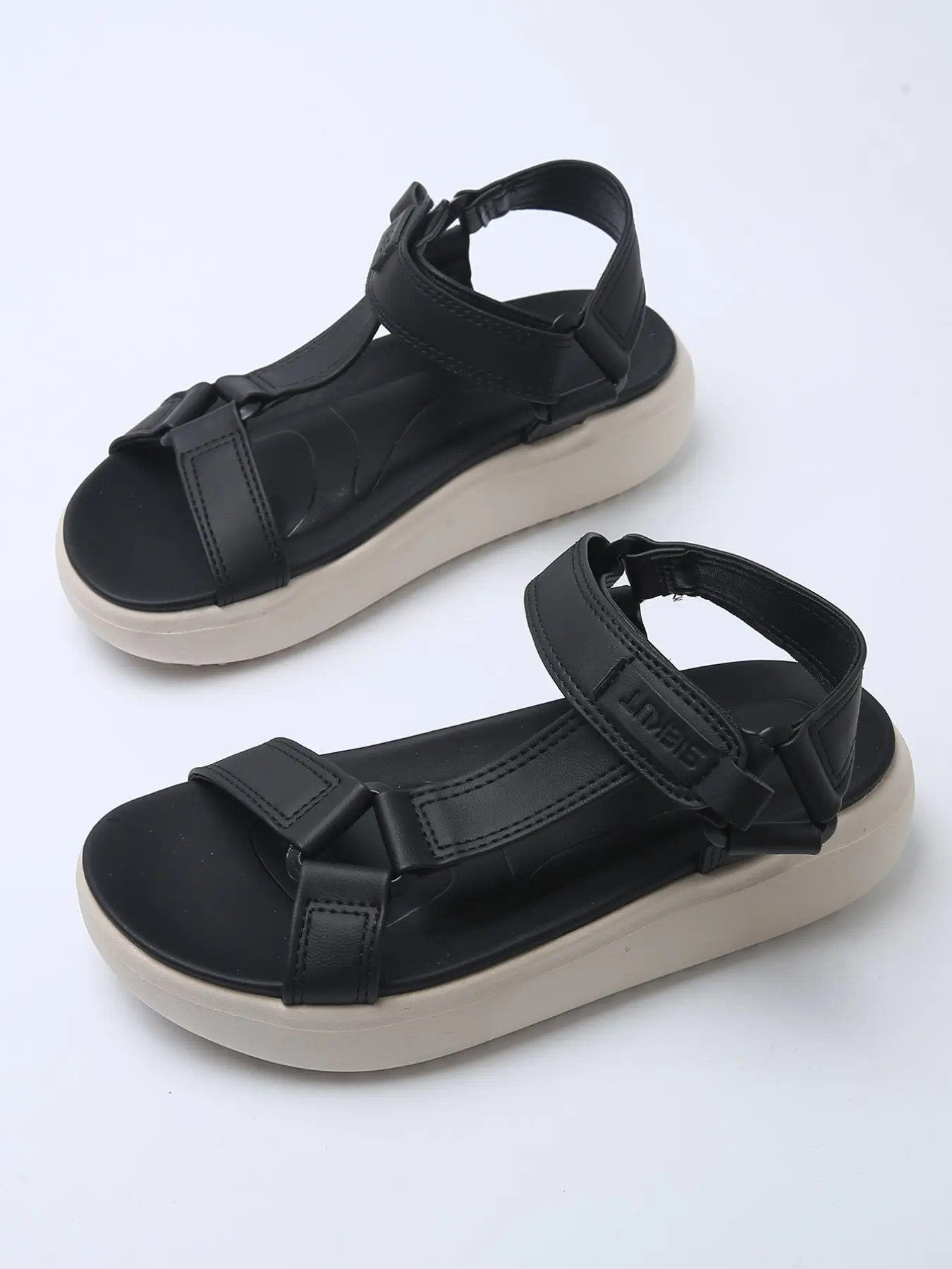 Women's Colorblock Multi-Band Thick Sole Sports Sandals, Backstrap Sandals, Adjustable Dual-Layer Velcro Back Strap, Lightweight Cushioned Insoles, Summer Outdoor Beach Casual Flip Flops