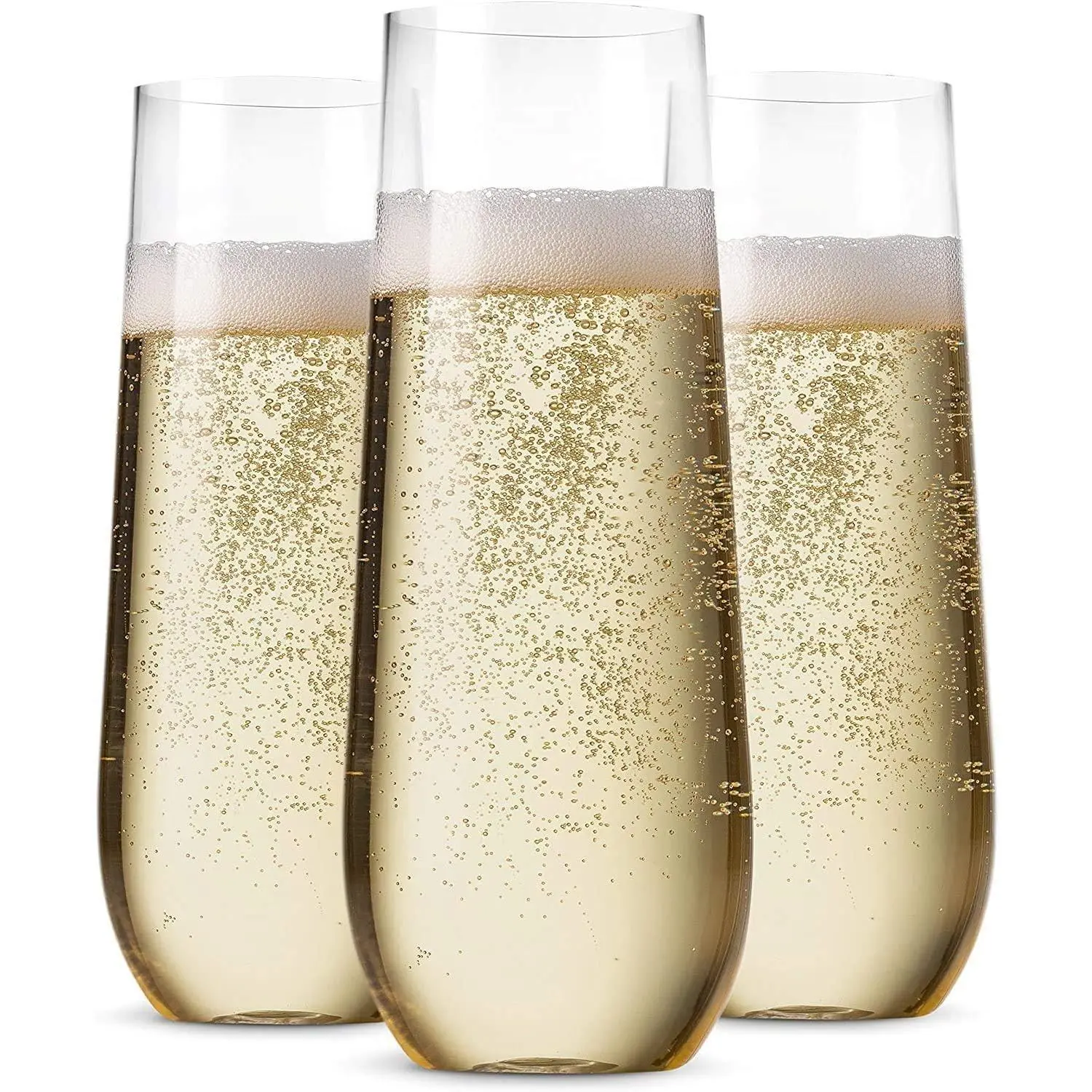 48 Pack Stemless Plastic Champagne Flutes Disposable 9 Oz Clear Plastic Toasting Glasses Shatterproof Recyclable and