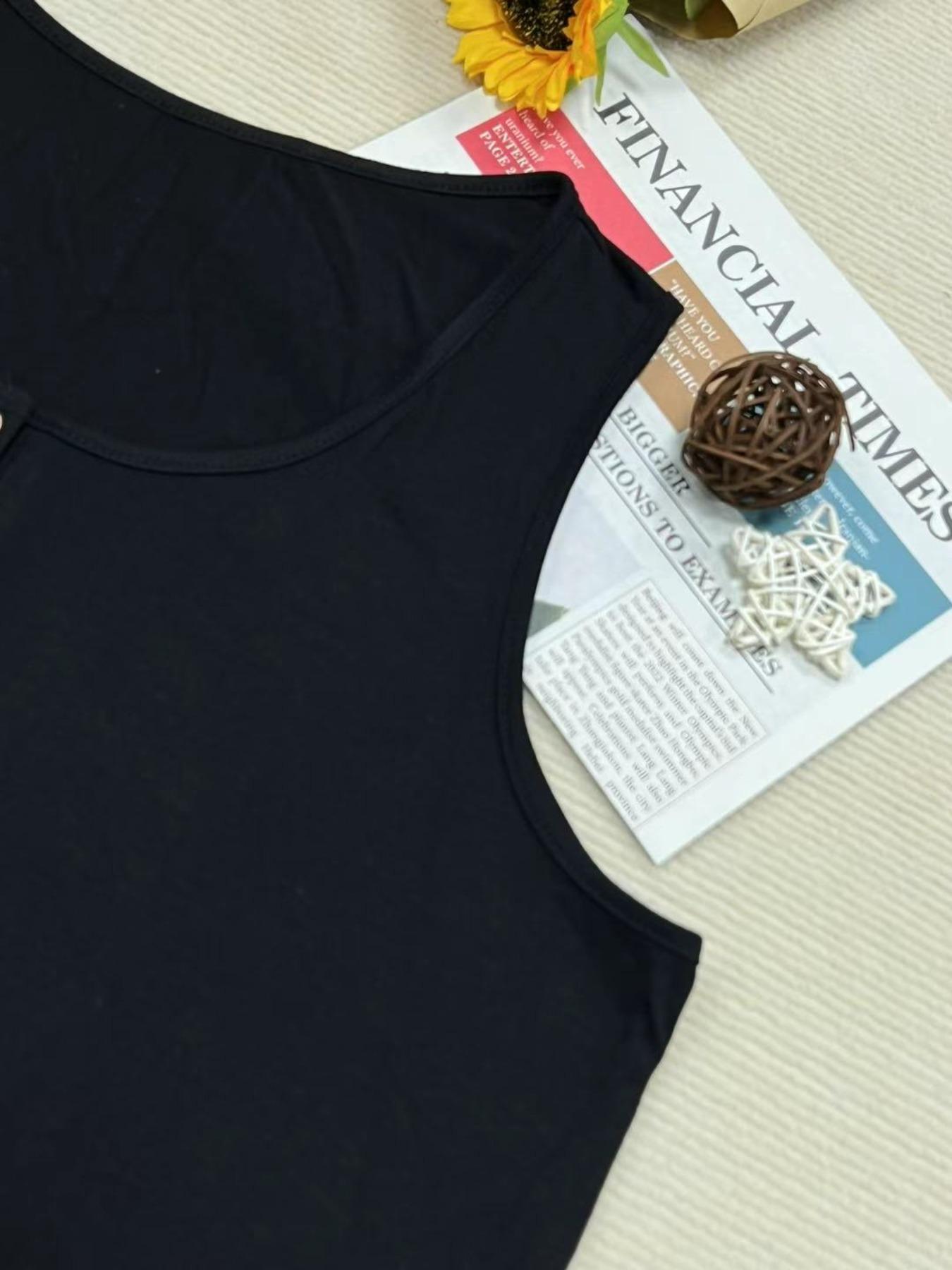 Summer New Trend Large Size Women's Tank Button Casual Vest, Fitted Plain Design, Perfect for Daily Wear, Comfortable and Stylish