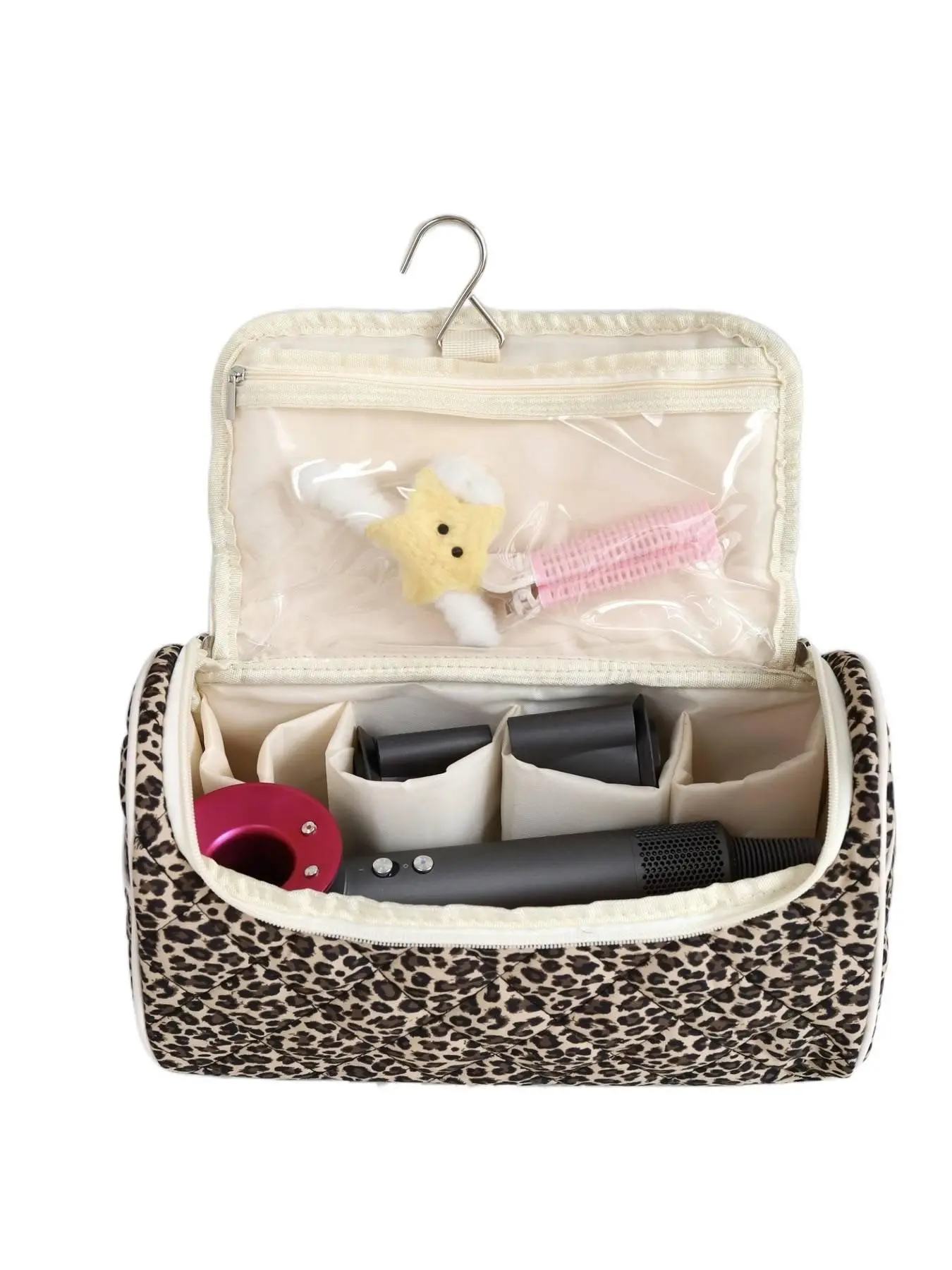 Vintage Animal Print Quilted Travel Toiletry Organizer with Top Carry Handle, Smooth Double Zipper Large Capacity Soft Fabric Makeup Storage Case Suitable for Business Trip Weekend Getaway Daily Small Item Storage