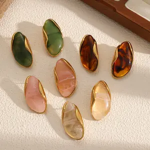 Women Vintage Amber Resin Irregular Earrings, 18K Gold Plated, Stainless Steel Needle, INS Aesthetic Earring