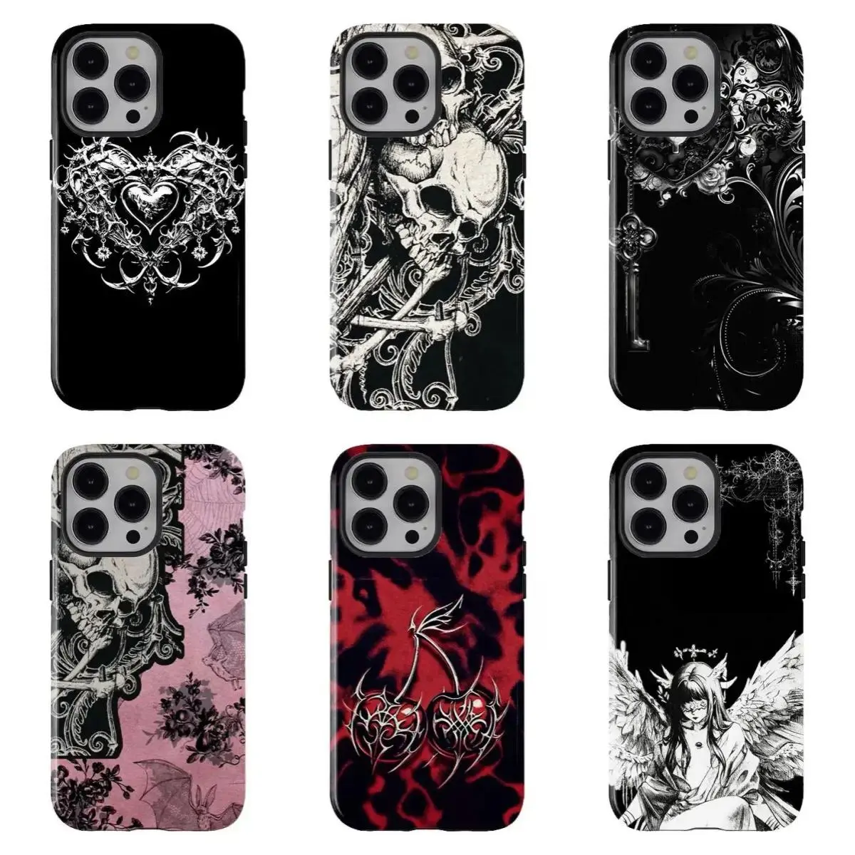 Dark Gothic Thorn Skull Custom Smartphone Case - Punk Rose Heart Style Shockproof Protective Cover, Cellphone Accessories Shell Suitable for iPhone 17-11 Pro Max/Plus and  Samsung Galaxy S23-25