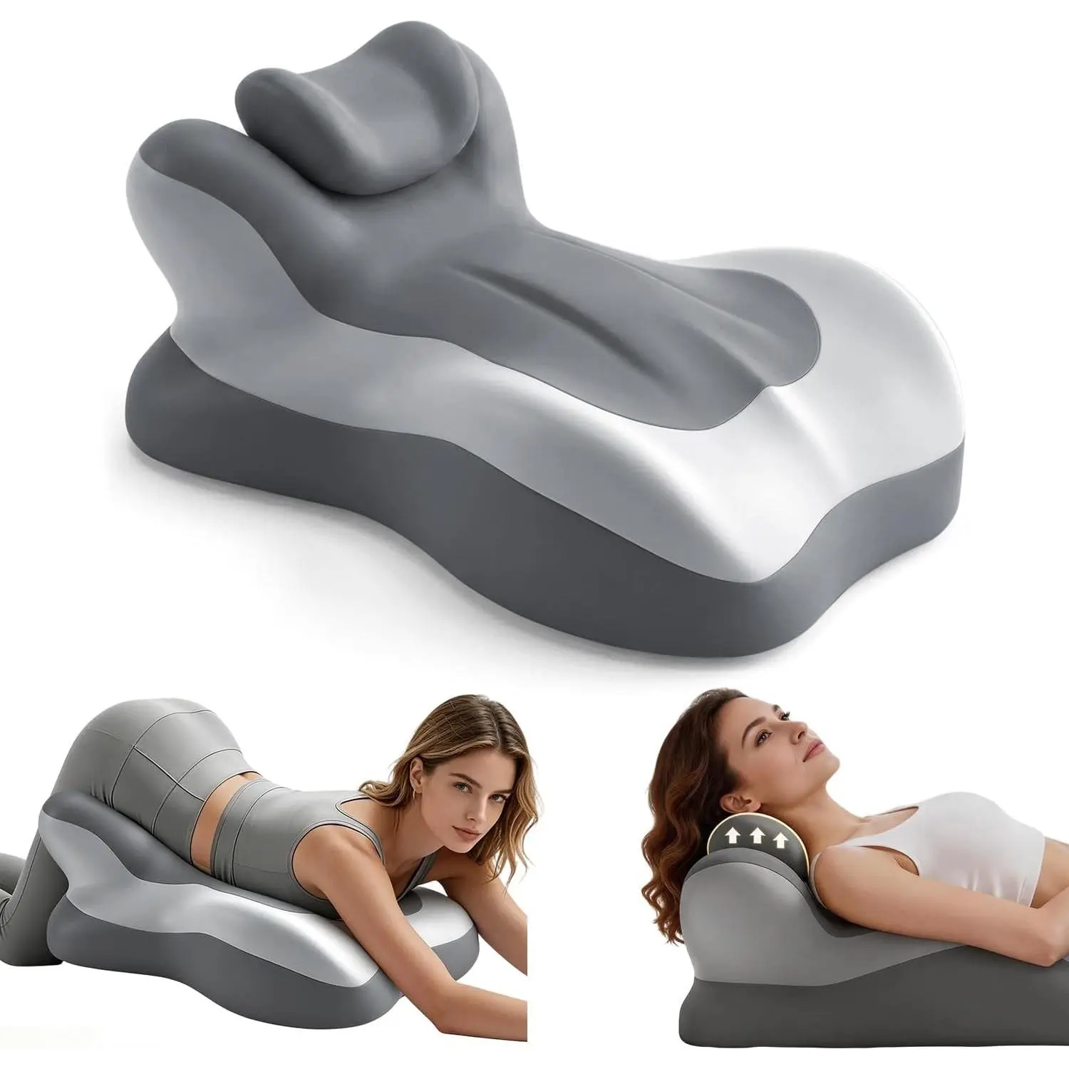 Ergonomic Reading Pillow, Memory Foam Wedge Adjustable Neck Pillow - Multi-Positional Support Cushion for Stomach Sleepers & Sedentary, Removable Washable Cover, Gray
