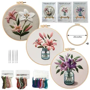 Lily Flower Embroidery Kit - Beginner-Friendly DIY Cross Stitch Set with Mixed Textile Fabric, Handmade Needlework Guide, Ideal for Home Decoration (Sports & Outdoor Fan Shop Gaming Craft Supply)