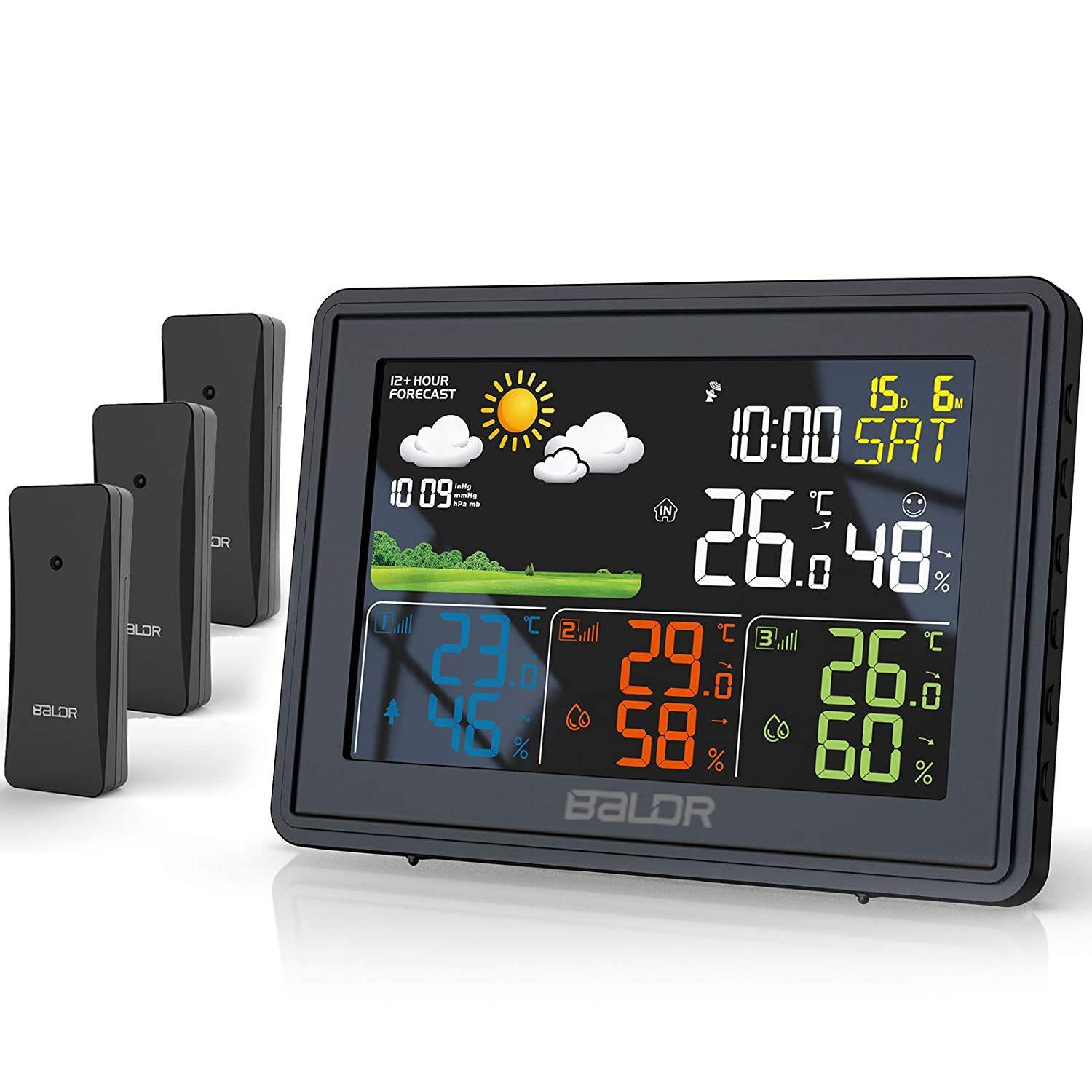 Color screen one-to-three negative display weather station wireless indoor and outdoor digital temperature and humidity meter with weather forecast