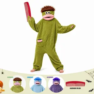 Funny Big Mouth Monster Frog Onesie for Adults, Silly Plush Hooded Costume Jumpsuit, Unisex Cosplay Pajamas for Halloween, Party & Loungewear