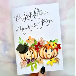 2card+2envelope Pumpkin themed wedding, engagement, anniversary card for couple with custom message, Halloween wedding, autumn | Gardener themed