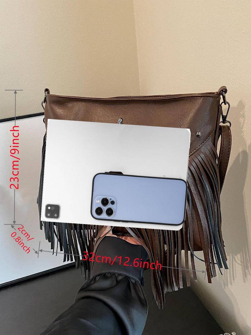 Women's Street Style Vintage Cross Design Crossbody Bag, Chic Crossbody Purse, Trendy Tassel Design Plain Color Crossbody Bag, Chic All-match Crossbody Bag for Daily & Work Use, Vintage Shoulder Bag