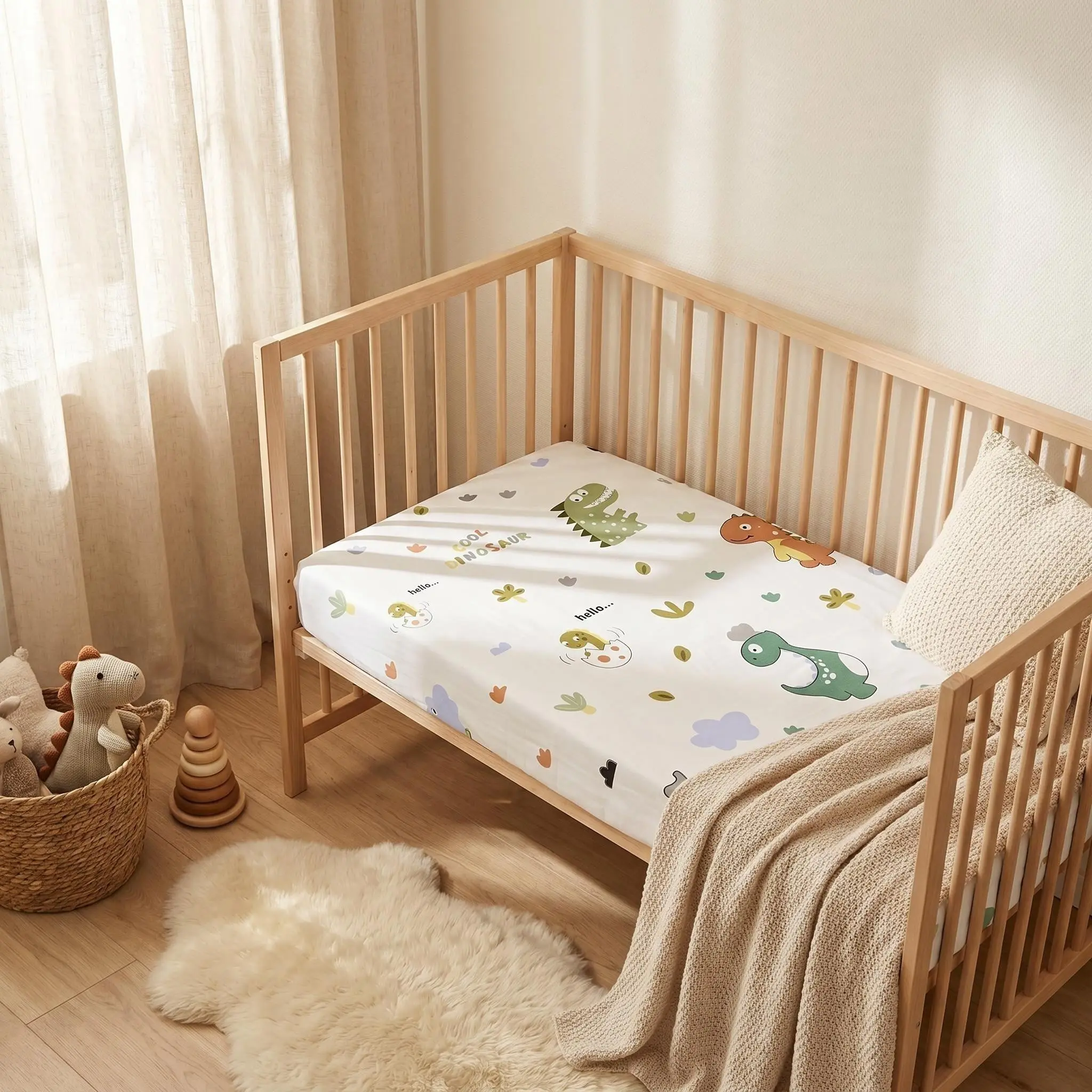 Baby Ultra-Fine Fiber Bed Skirt Mattress Cover, Breathable Soft Cartoon Print, Newborn Standard Bed Mattress Cover, All Seasons Use, Gentle Soft Bedding, Mattress Protector