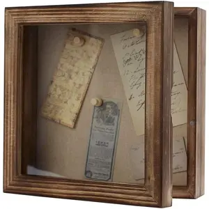 Shadow Box Frame 8x8 Shadow Boxes Display Case with Linen Back Memorabilia Awards Medals Bouquet Photos Picture Badge Wedding Memory Box for Keepsakes Carbonized Small Pin Board
