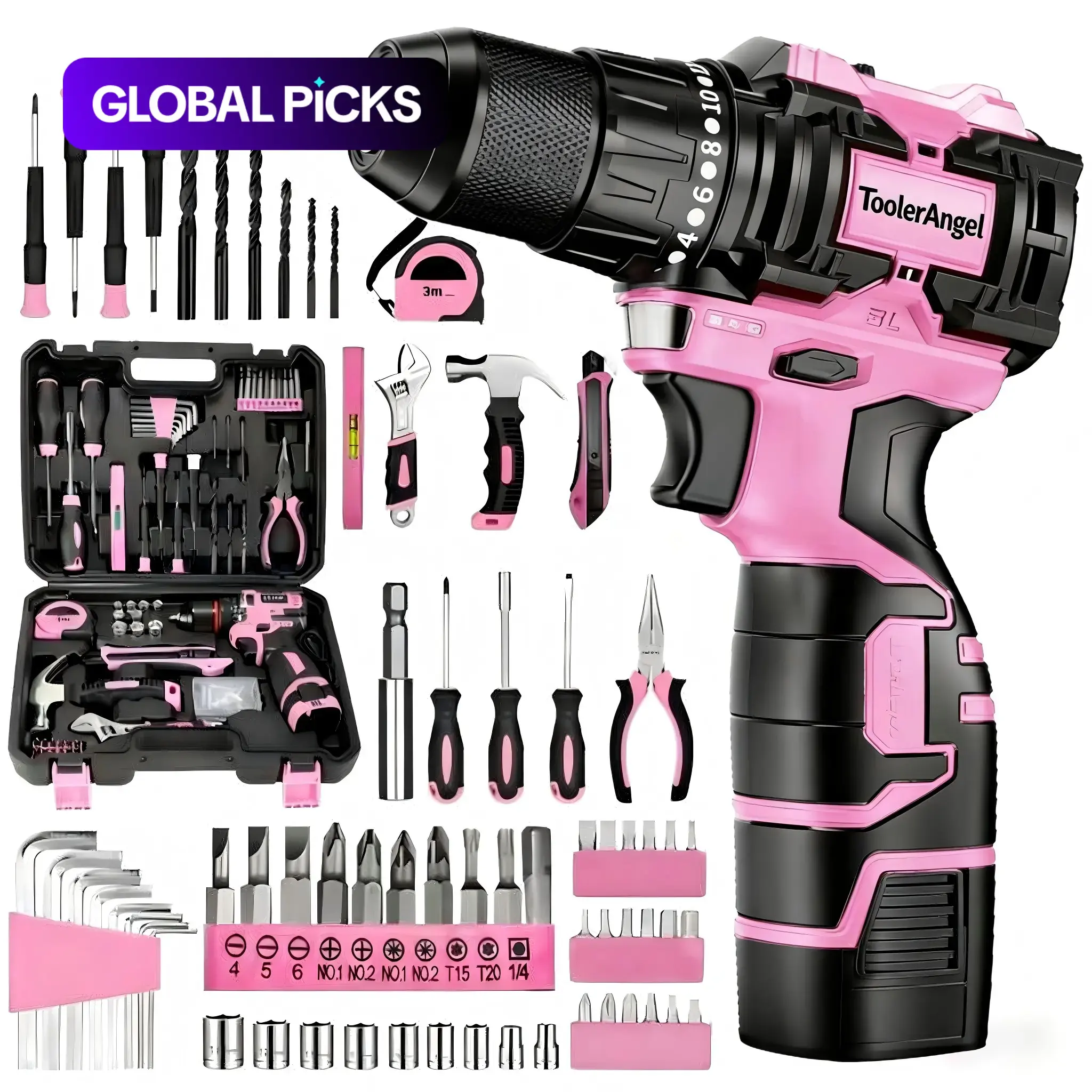Toole Angel Drill Bit Set, 126-Piece Home Tool Kit with DIY Power Tools, 18v Cordless Wireless Drill Kit, Manual Tools & Toolbox, Ideal for Men Women DIY Enthusiasts #GLOBAL PICKS