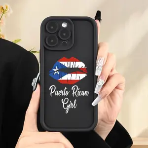 Phone Case for IPhone 17 Pro Max 16 Plus 15 14 13 12 11 Air XR E Puerto Rico Flag Red Lip Phone Case Shockproof Silicone TPU Bumper Drop Protection Soft Cover