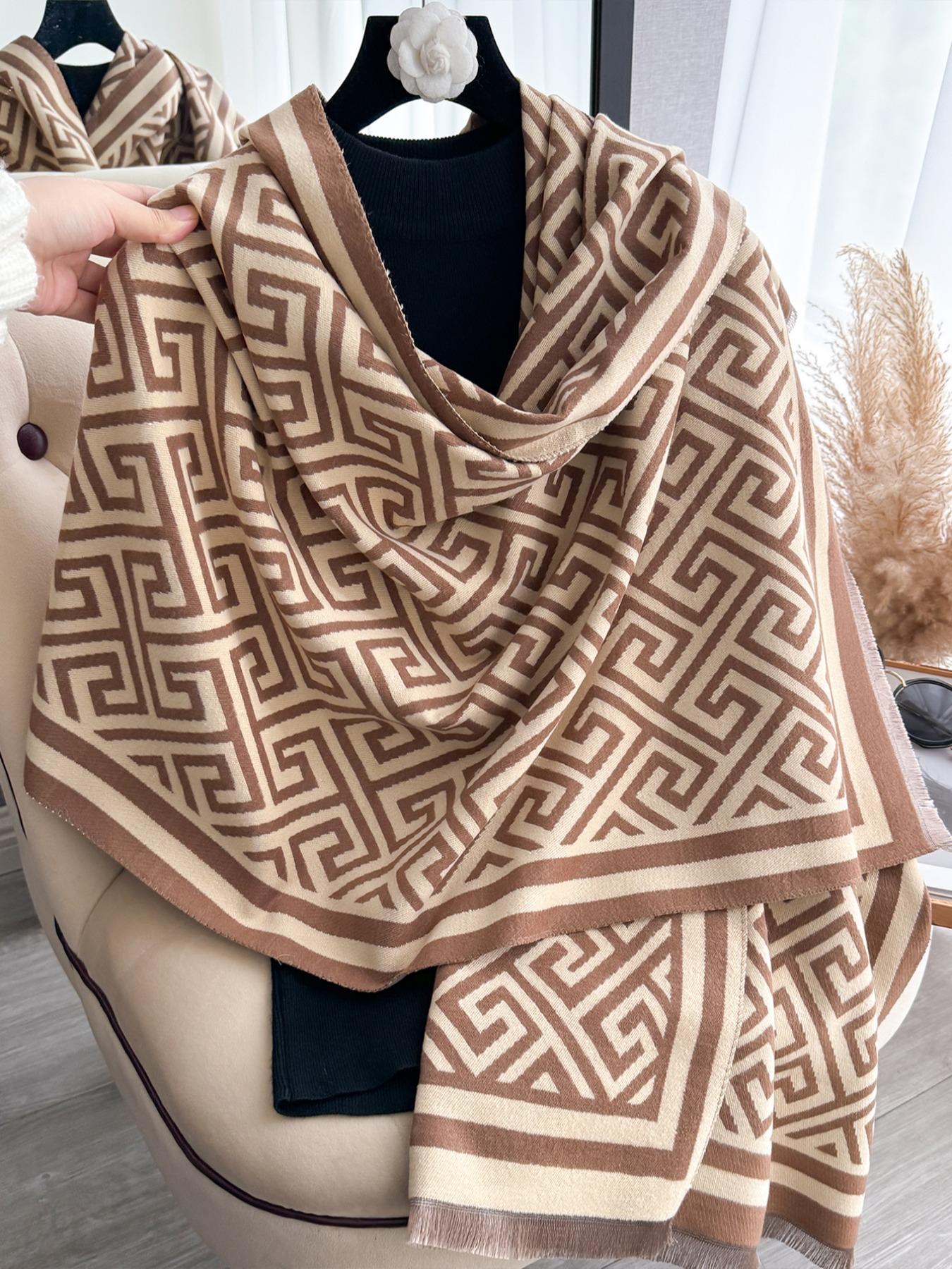Boho Style Geometric Pattern Double Sided Thickened Shawl, Casual Soft Warm Long Scarf for Fall & Winter, Fashion Accessories for Women & Men