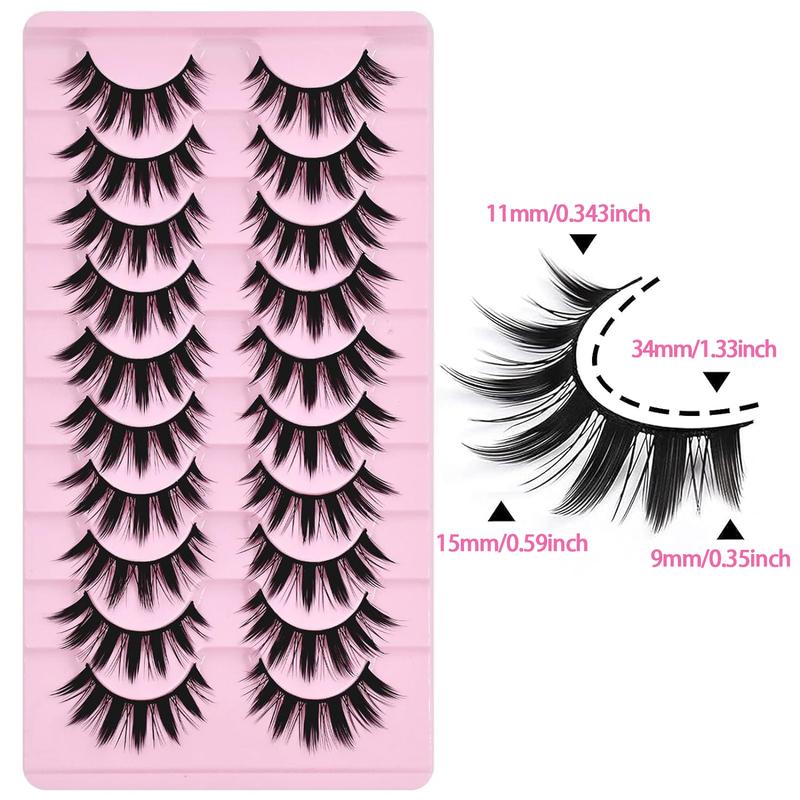 Manga Style Cat Eye Look Volumized False Eyelashes, 10 Pairs Spiky Cluster Lashes, Natural Curl Eye Makeup Strip Lashes, Eyelash Clusters for Women/ Girls Eyelash Extensions for Cosplay & Party, DIY Cluster Lashes