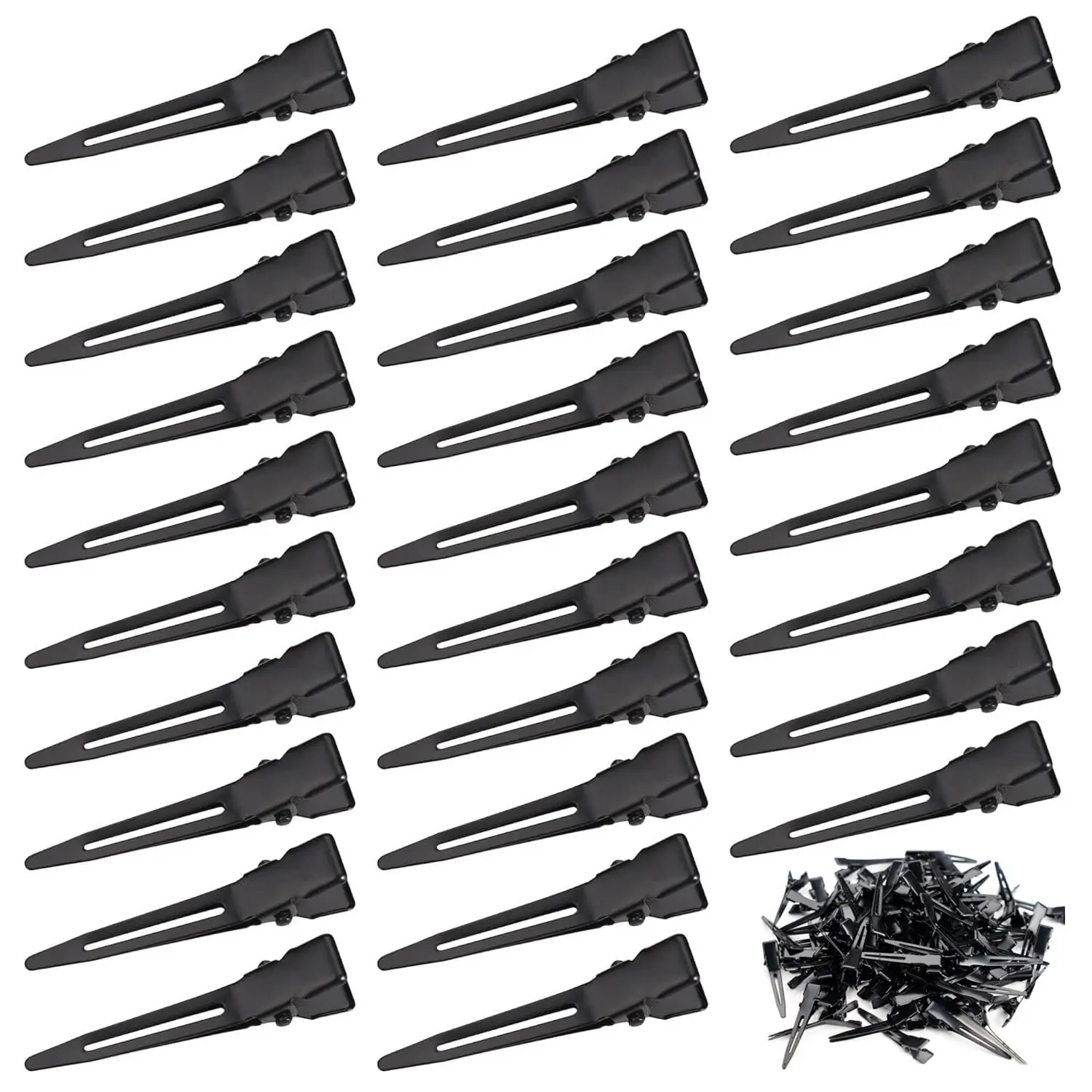 120 PCS 1.77" Single Prong Curl Clips Black Curl Pins Duckbill Clips Metal Alligator Clips for Hair Extensions Styling (Black)