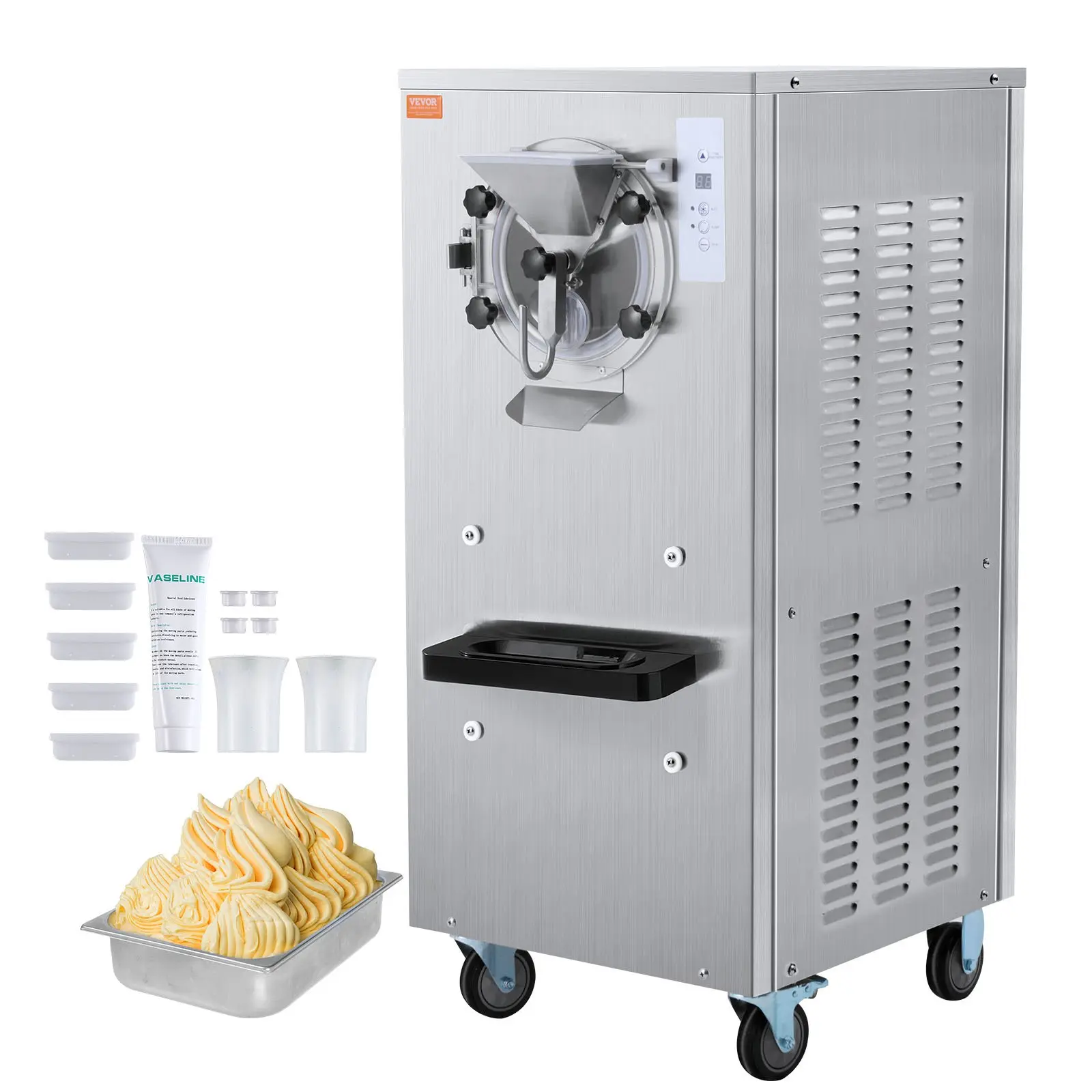 【DealsForYouDays】VEVOR Commercial Ice Cream Machine, 20-25L/H Yield, 2400W 1-Flavor Hard Serve Ice Cream Maker, 8L Stainless Steel Cylinder, Digital Display Auto Clean Adjustable Hardness, for Restaurant Snack Bars
