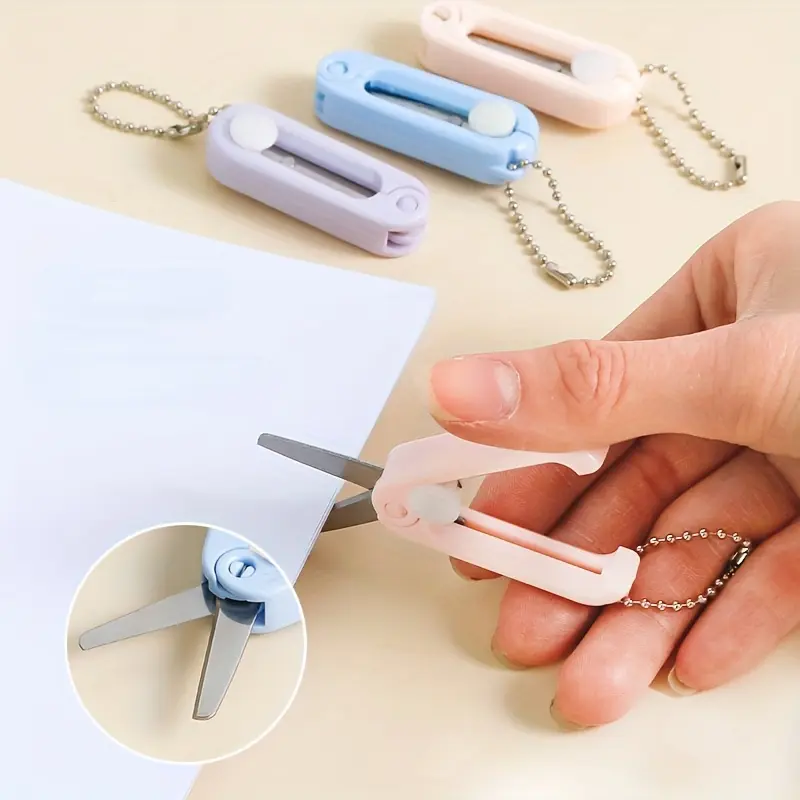 1 Creative Mini Portable Folding Scissors - Stainless Steel Compact and Easy To Use, Cutting Pink and Colored Paper, Art Projects, Office and School Supplies, Fun Design, Metal Construction