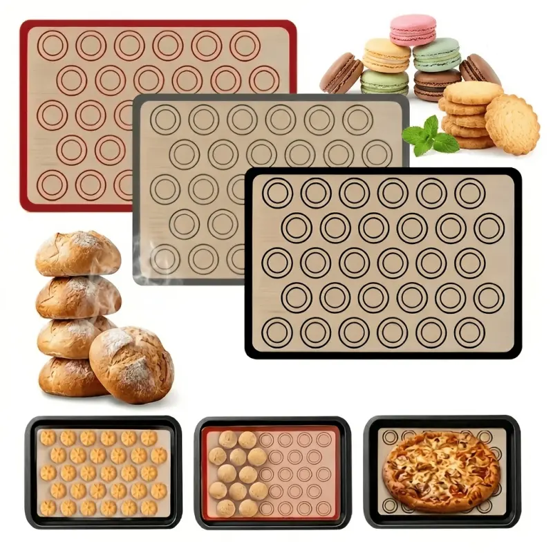 1 piece of silicone baking pad-reusable anti-sticking macaroon pad, lightweight heat-resistant oven biscuit cake pad, biscuit-shaped edge to ensure uniform baking, suitable for pizza, cakes, bakeries and other places.
