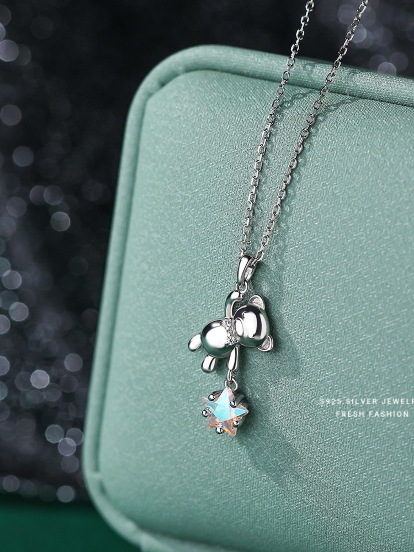 S925 Sterling Silver Cute Bear & Star Design Pendant Necklace, Animal Pendant, Fashion Jewelry for Party, Daily Decor, Trendy All-match & Exquisite Jewelry for Birthday Gift