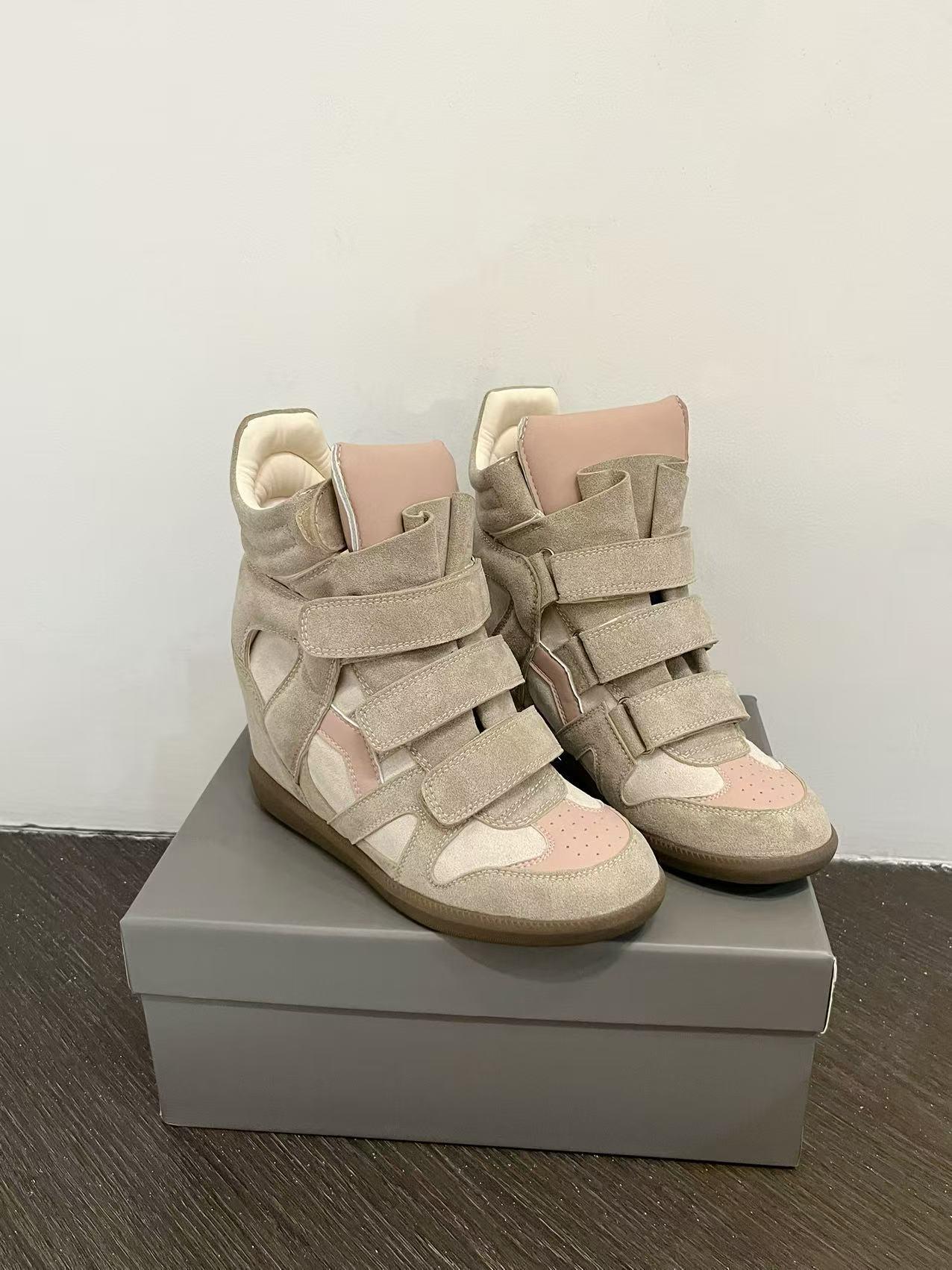 Velcro invisible inner heightening women's shoes 8CM slope heel color matching sports and leisure shoes high top shoes