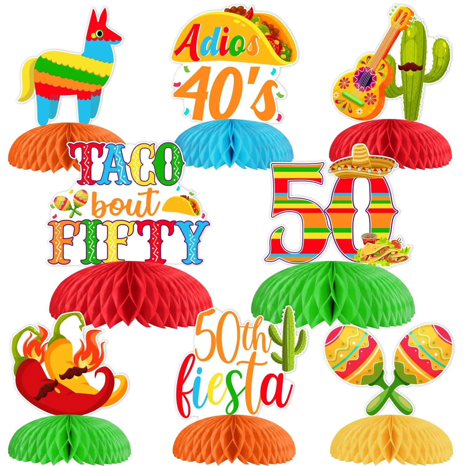 8 Pieces Taco Bout 50th Birthday Honeycomb Centerpieces Taco Bout Fifty Birthday Decorations Mexican Fiesta Table Centerpieces for Men Women
