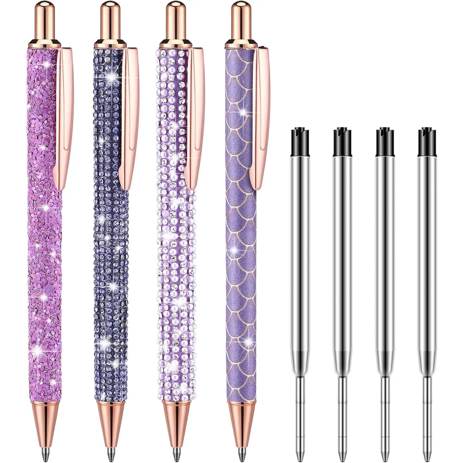 4 count Bling Rhinestone Sparkly Pen for Women   Glitter Metal Ballpoint Ink Pen with 4 count 1.0mm Refills Desk Accessory for Girl Students (Candy )