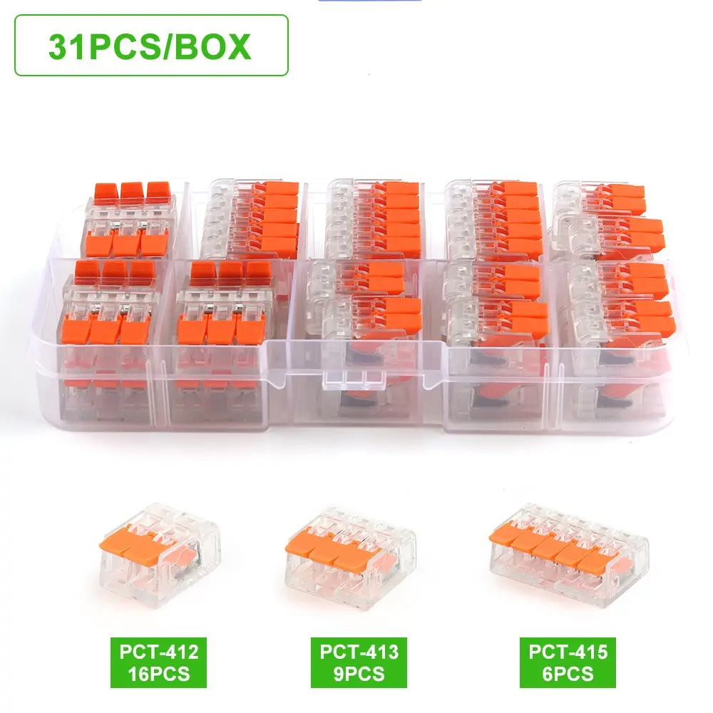 31PCS/set wire Kit, compact wire splicing connector set, solid/braided/flexible/wire, 28-12AWG 2/3/5 port quick connect electrical lever wire connector, push in compact splicing electrical connector