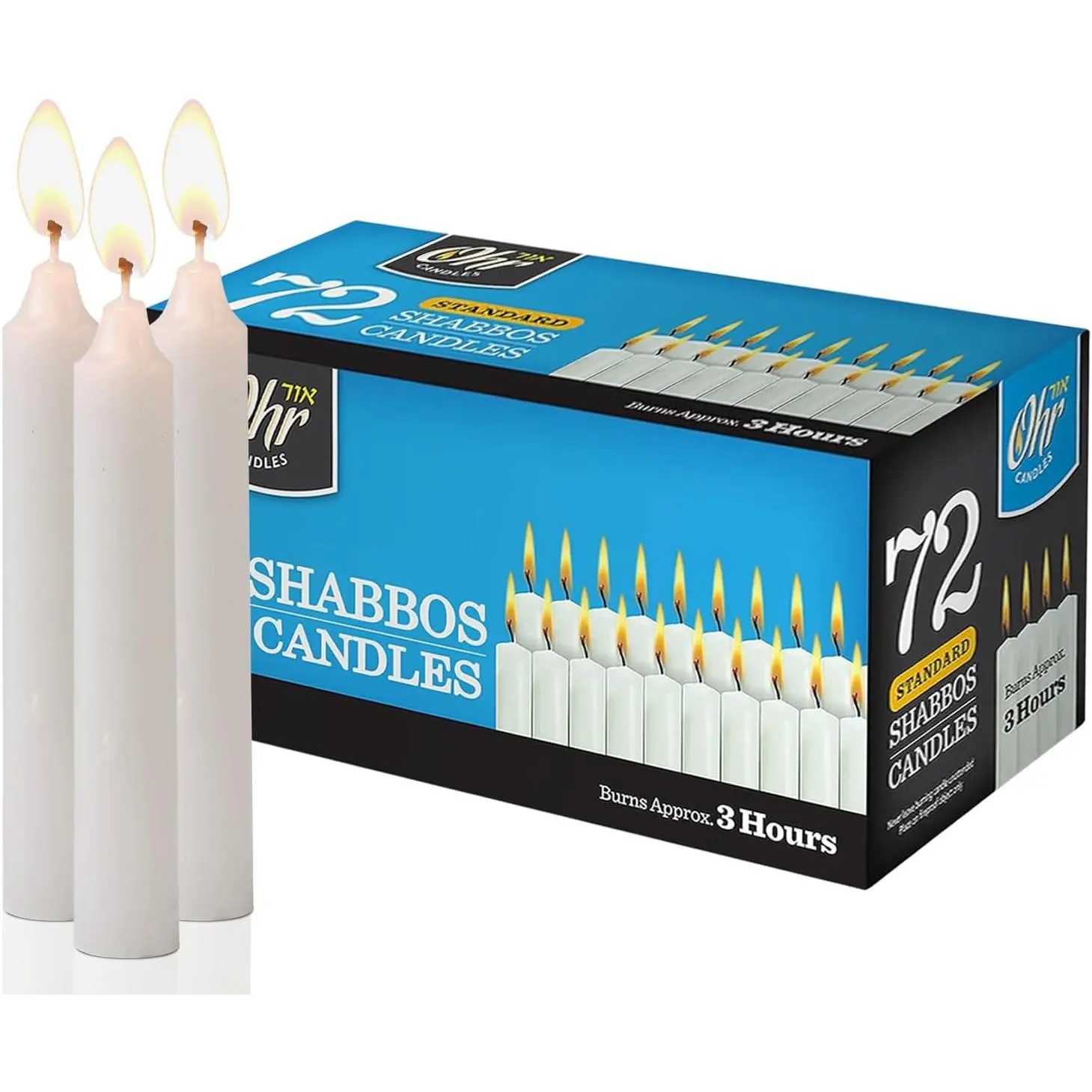 72 Traditional Shabbat Candles, 3-Hour Burn Time – Shabbos Candles for Sabbath, Holiday, and Home Use