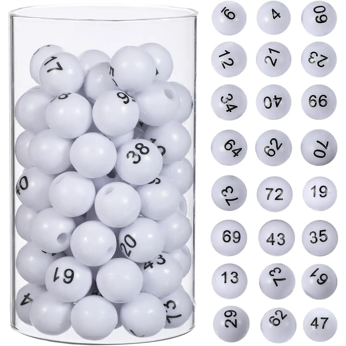 75 Pcs Numbered Premium Raffle Calling Balls, White Plastic Bingo Balls for Bingo Lottery Machines, Large Group Games Night and Recreational Party Activities
