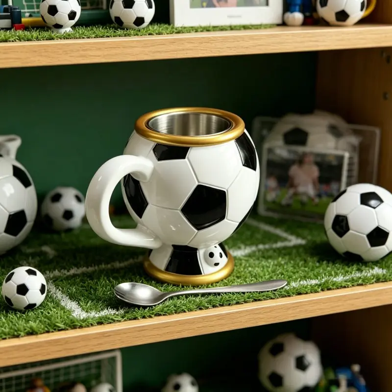3D Football Coffee Cup, Customizable Gift for Soccer Fans, Large Capacity, 3D Relief Design, Valentine's Day, Father's Day Present
