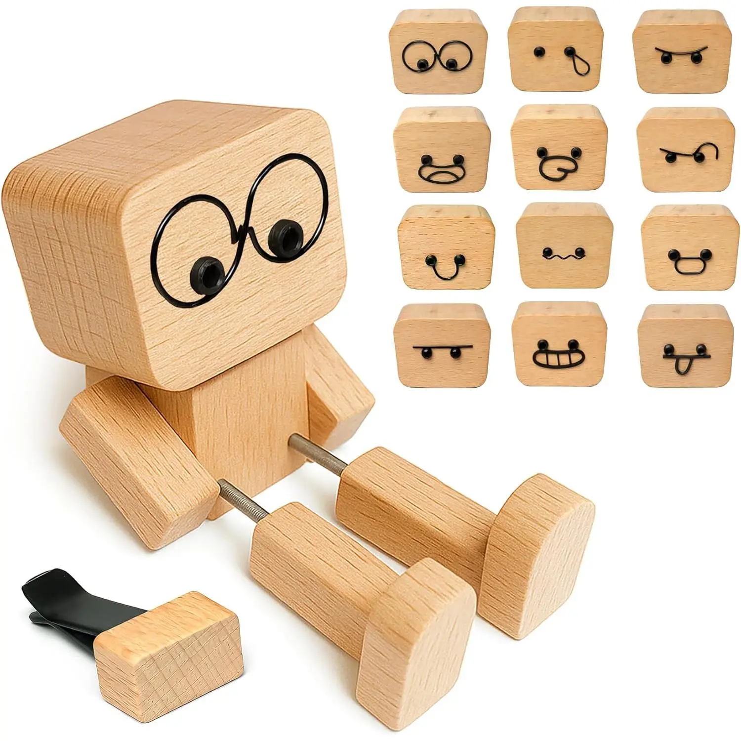 Shaking  Wooden Doll with Spring  & 12 count  Expressions for  Dashboard Decoration