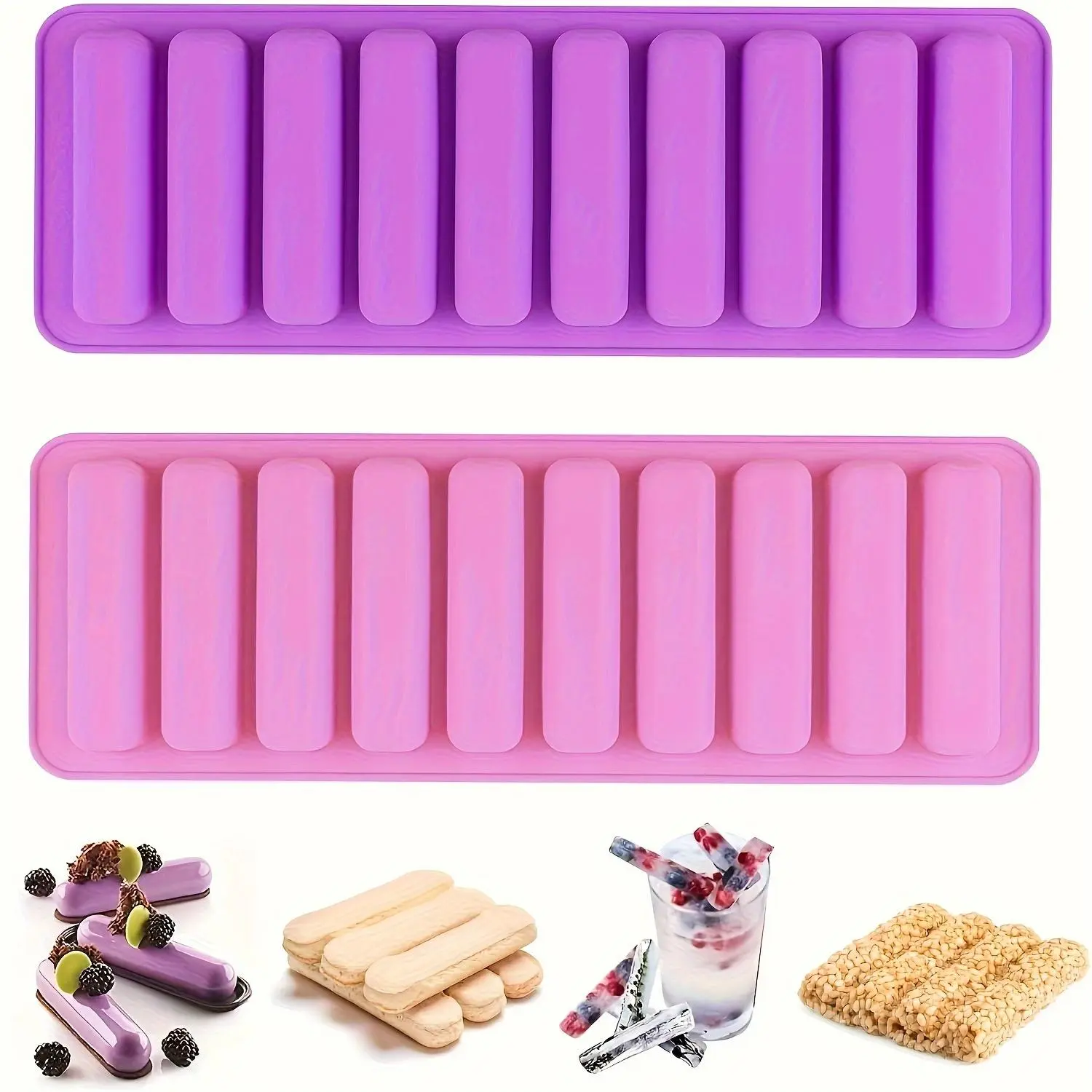 2pcs Silicone Chocolate Mold Long Bar Ice Cube Tray Toothpick Mold Finger Molds for Soft Candy